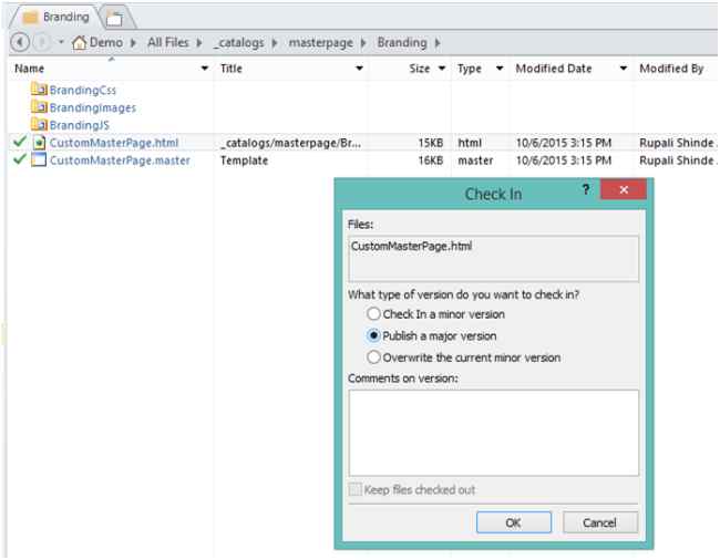 Publish Major Version of HTML file